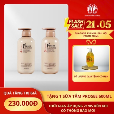 Tặng ngay 1 sữa tắm Prosee 600ml  khi mua 1 Cặp dầu gội xả Prosee nâu 500ml PS5, PC5 - Dưỡng ẩm suôn mềm tự nhiên